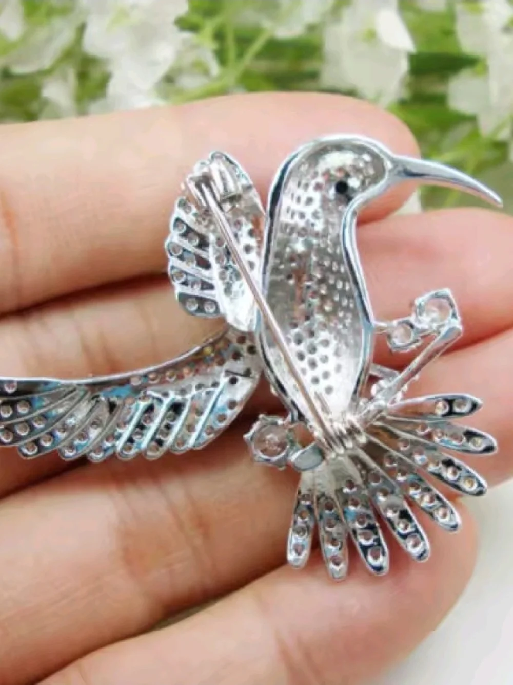Silver Crystal Hummingbird Brooch - Picture 4 of 5